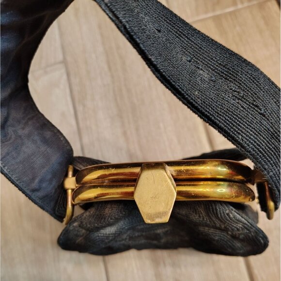 Vintage Corde Black Evening Handbag Purse Gold Tone Snap Art Deco Cocktail - Picture 5 of 7